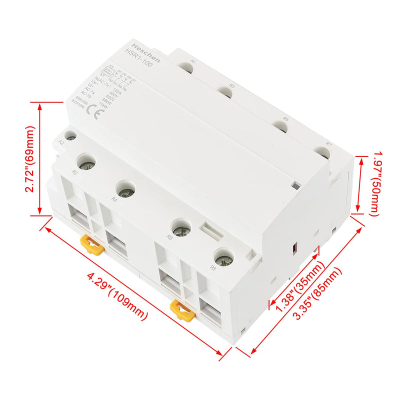 Heschen Household AC Contactor, HSR1-100, Ie 100A, 4 Pole, 4 Normally Closed, AC 220V Coil Voltage, 35mm DIN Rail Mount