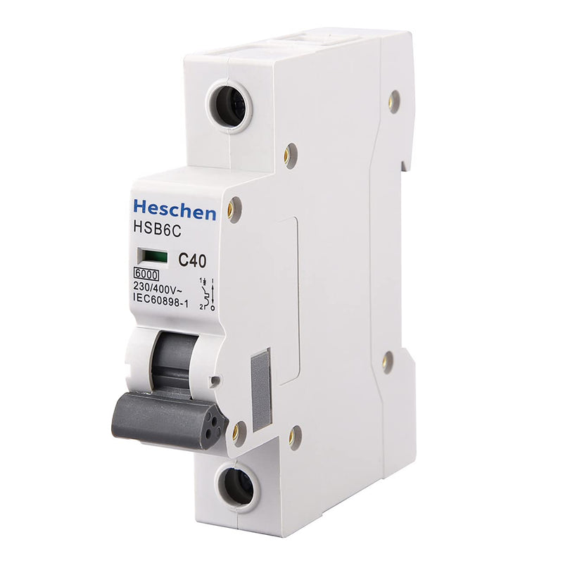 Heschen Miniature Circuit Breaker HSB6C, 40 Amp Current, 1 Pole, Type C, 6kA Breaking Capacity, 35mm DIN Rail Mounting