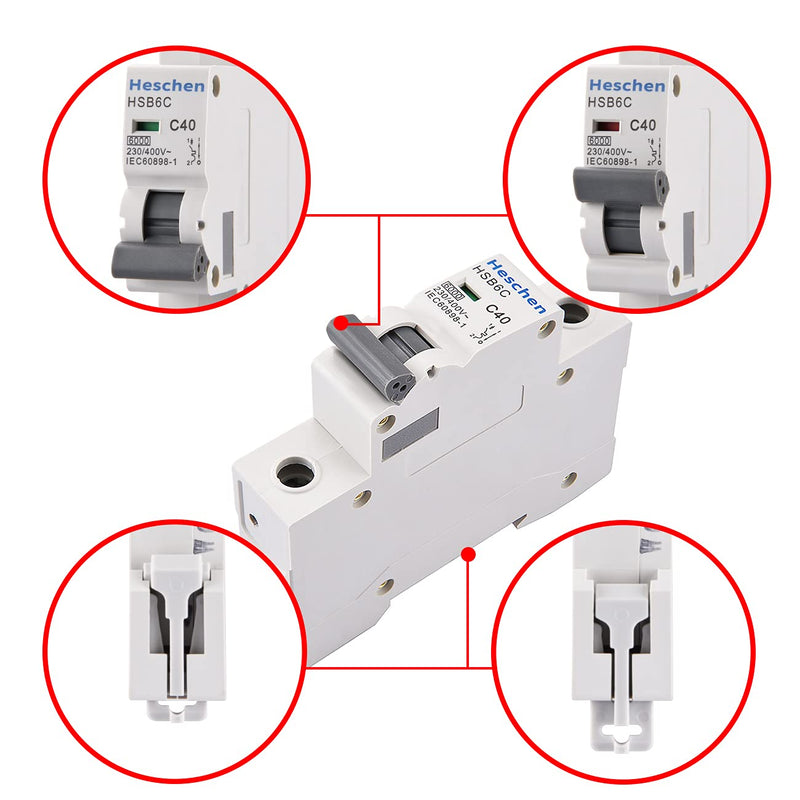 Heschen Miniature Circuit Breaker HSB6C, 40 Amp Current, 1 Pole, Type C, 6kA Breaking Capacity, 35mm DIN Rail Mounting