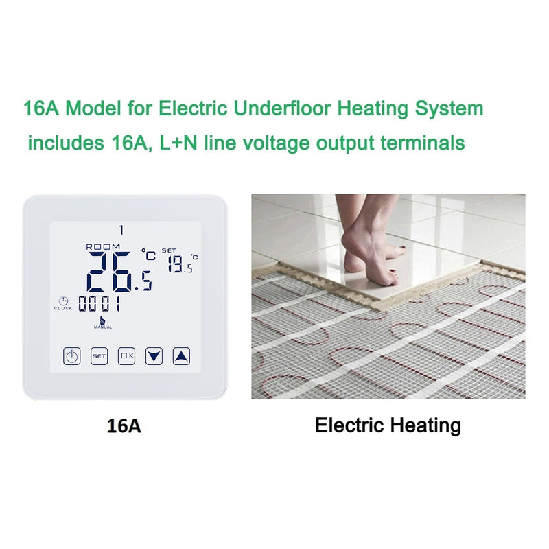 Heschen Programmable House Thermostat WG08-1,AC90-240V 16A,Touch Screen Digital LCD Display,
