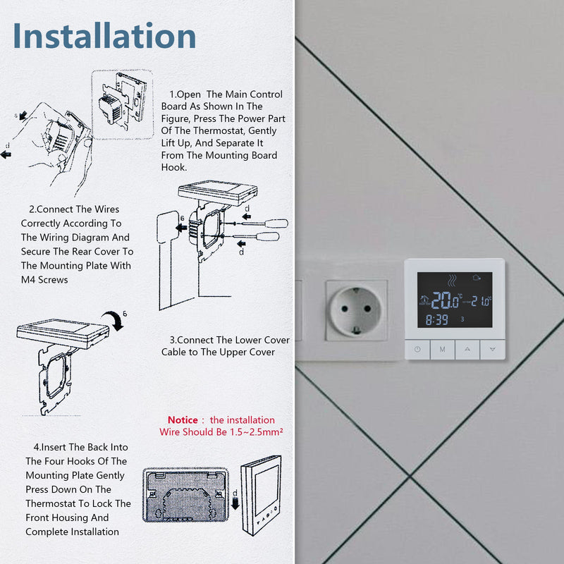 Heschen Programmable Touch Thermostat WG356,AC230V 3A,Black