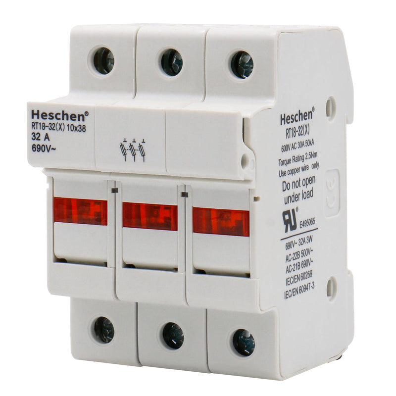 Cylindrical Fuse Holder Base RT18-32(X) 32A AC690V 3 Pole DIN Rail Mounting for 10 x 38mm Fuse CE UL Listed