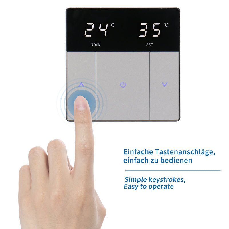 Heschen Room thermostat WG808, 16A, Suitable for Electric Heating Equipment, with 3m External Sensor, Touch Button, Easy to Operate, Black