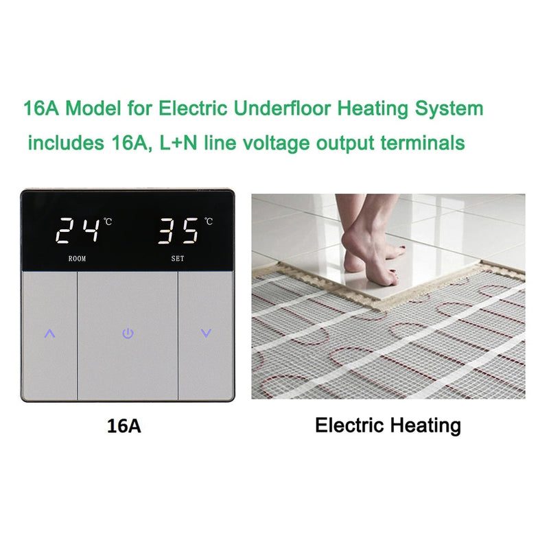 Heschen Room thermostat WG808, 16A, Suitable for Electric Heating Equipment, with 3m External Sensor, Touch Button, Easy to Operate, Black