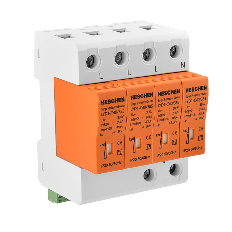 Heschen Surge Protective Device with Remote Communication, LYD1-C40/385, 4P 385V 20KA, Fire-Proof, Low-Voltage Arrester, 35mm DIN Rail Mounting