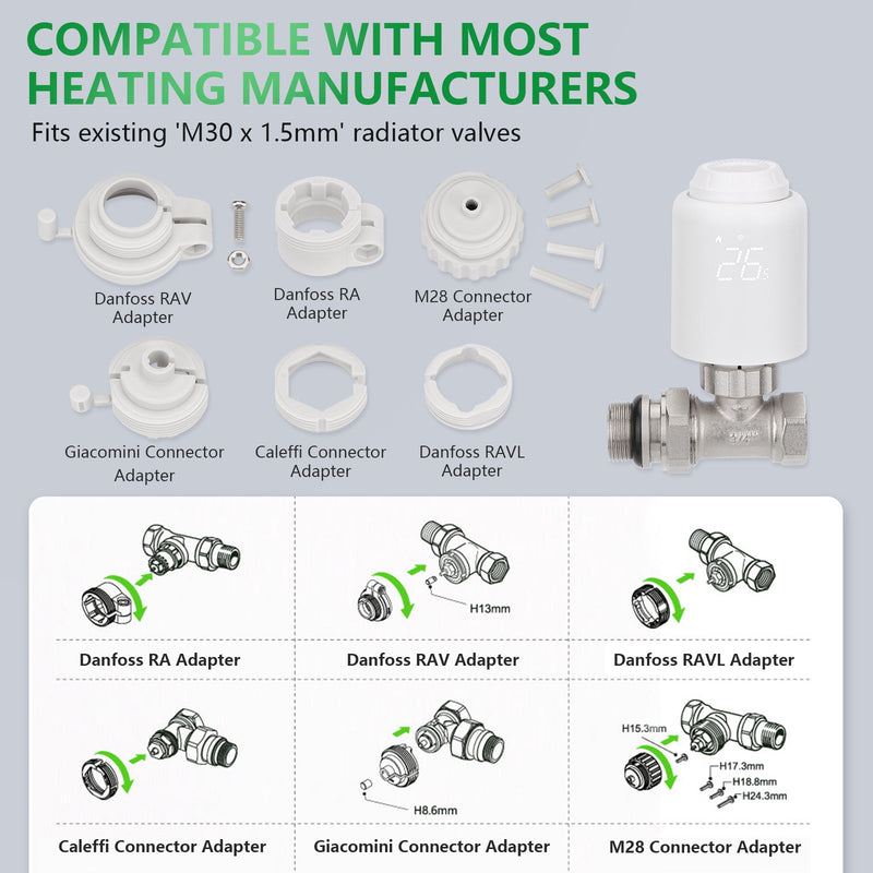 Heschen Zigbee Radiator Thermostat TRV-601,M30x1.5,eWeLink,Directly connect to Alexa