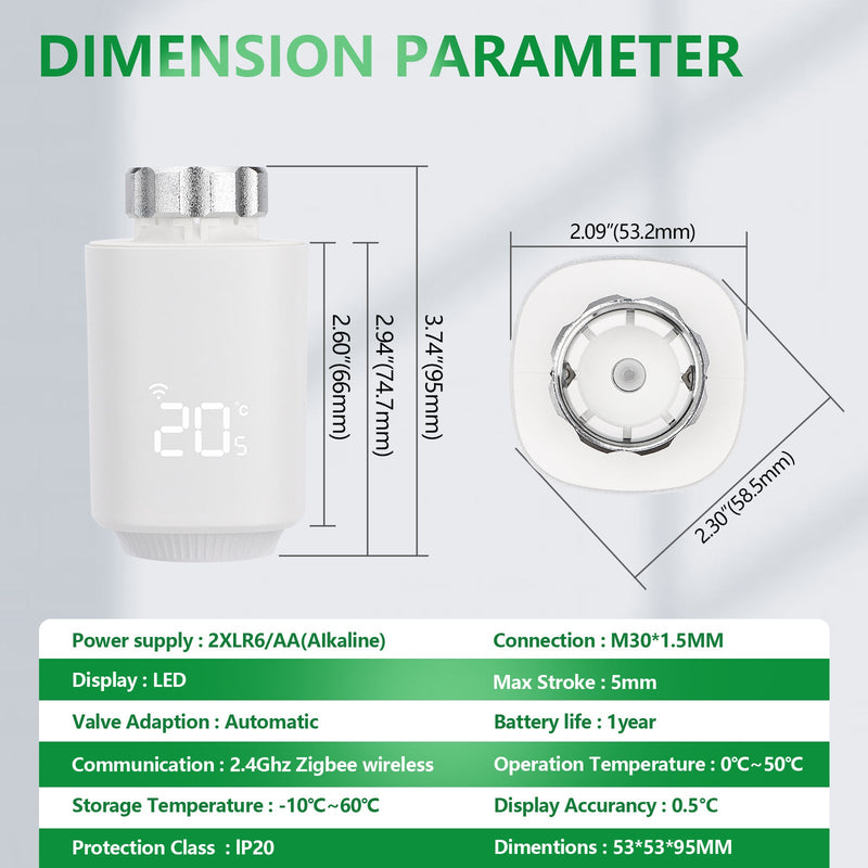 Heschen Zigbee Radiator Thermostat TRV-01,M30x1.5,Works with Google Assistant and Alexa,Tuya Zigbee Hub Required