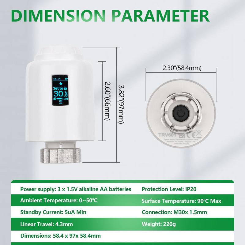 Heschen Zigbee Radiator Thermostat TRV-602,M30x1.5,eWeLink,Directly connect to Alexa