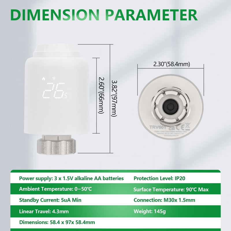 Heschen Zigbee Radiator Thermostat TRV-601,M30x1.5,eWeLink,Directly connect to Alexa