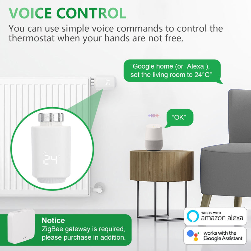 Heschen Zigbee Radiator Thermostat TRV-01,M30x1.5,Works with Google Assistant and Alexa,Tuya Zigbee Hub Required