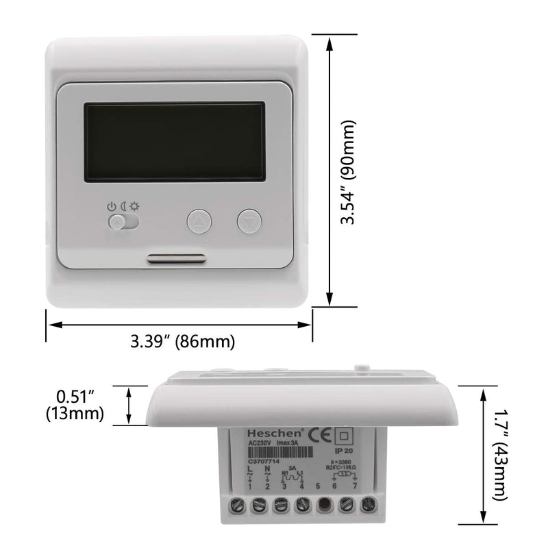 Heschen LCD Digital Radiant Floor Heating Thermostats Controller AC 220V/230V 3Amp with Floor Sensor Probe Mechanical Underfloor Heating Thermostats