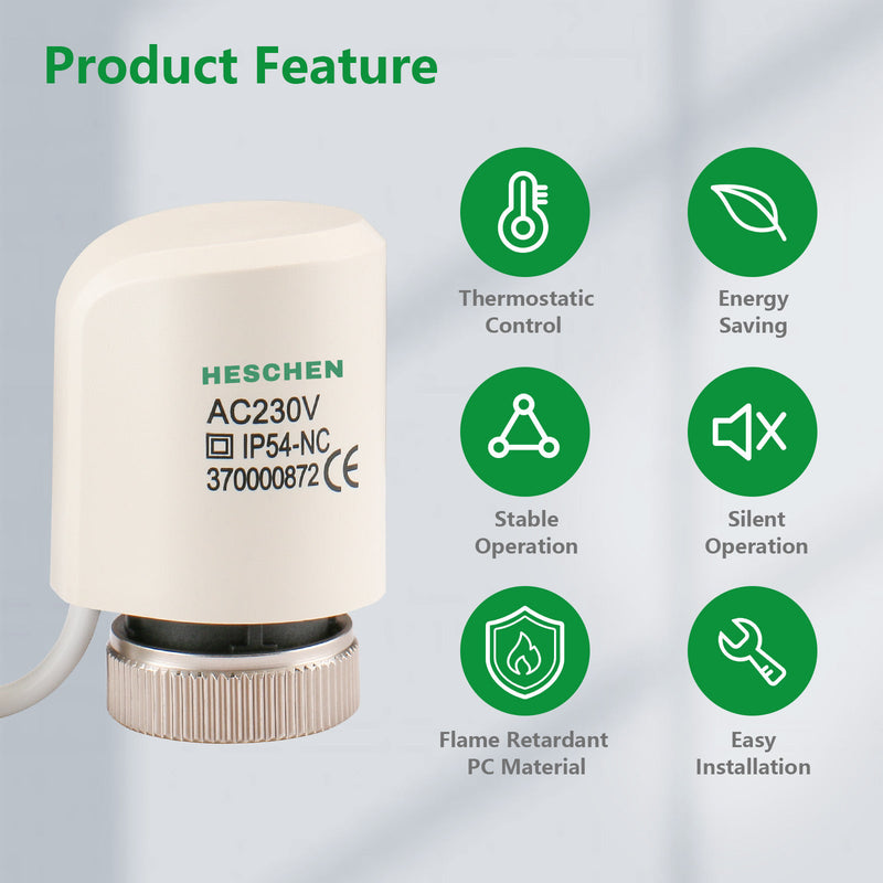 Heschen Electric Thermal Actuator WG37, 2 Wire Normaly Closed AC230V M30x1.5 for Underfloor Heating Manifolds