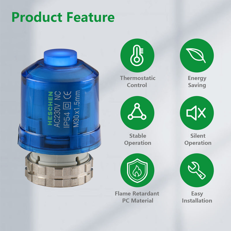 Heschen Thermal Actuator WG02,100Pack AC230V Valve on and off status with 360 degree LED Indication Normaly Closed for Underfloor Heating Blue