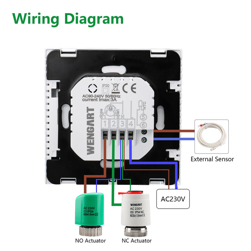Heschen Home Thermostat Programmable WG603W,AC90-240V Max3A TFloor Heating