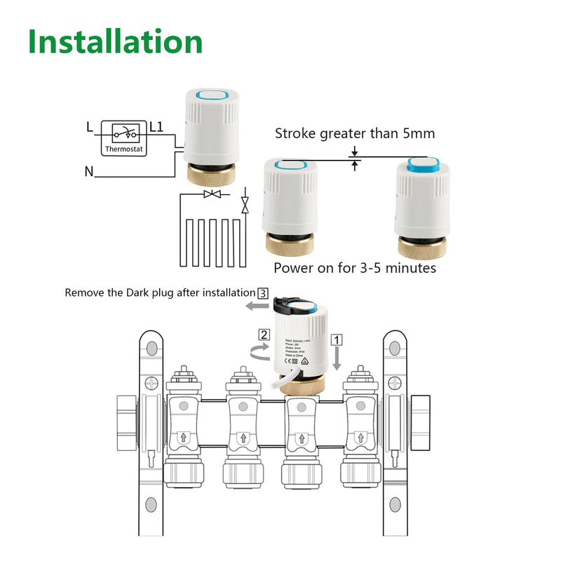 Heschen Thermal Actuator WGD06,100Pack AC230V for Floor Heating System with Room Temperature Control Normally Closed