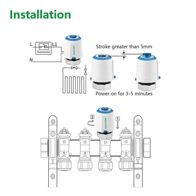 Heschen Thermal Actuator WGM05,100Pack AC230V for Floor Heating System with Room Temperature Control Normally Closed