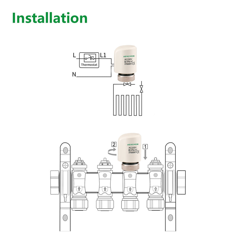 Heschen Electric Thermal Actuator WG37, 2 Wire Normaly Closed AC230V M30x1.5 for Underfloor Heating Manifolds