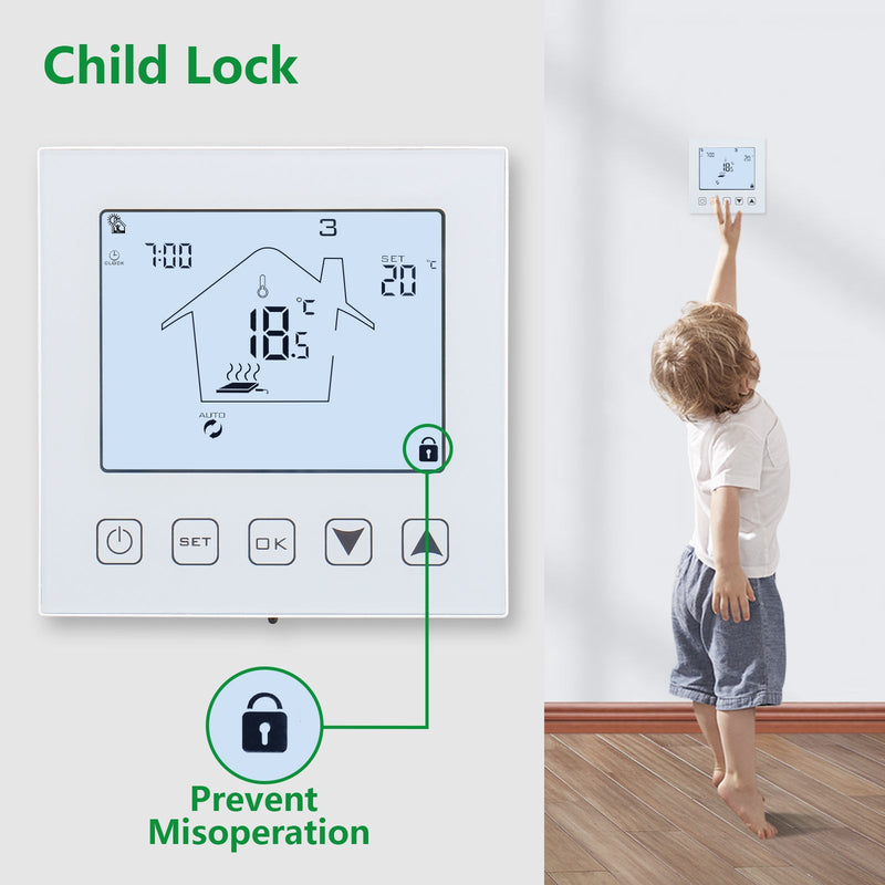 Heschen Home Thermostat Programmable WG603W,AC90-240V Max3A TFloor Heating