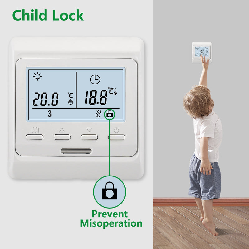 Heschen Boiler Thermostat WG806, Weekly programming, Two outputs, Suitable for Potential-free Linkage Boilers in Water Heating Systems, White