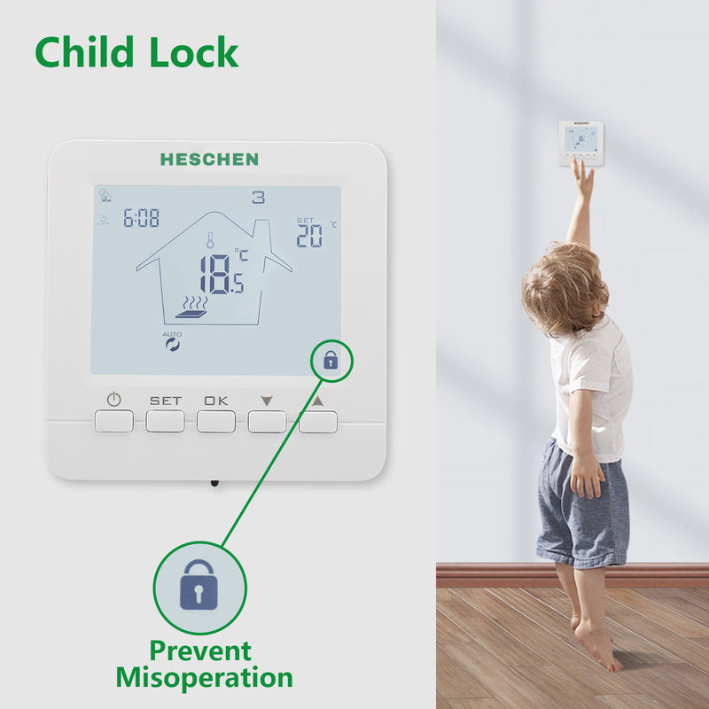 Heschen Heating Thermostats WG02B05,7-day Programmable 3A Radiant Floor Heating