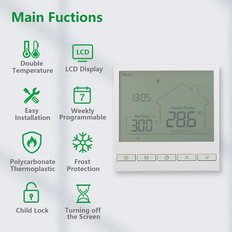 Heschen Digital Thermostat WG903,Programmable,Suitable For Heating Systems