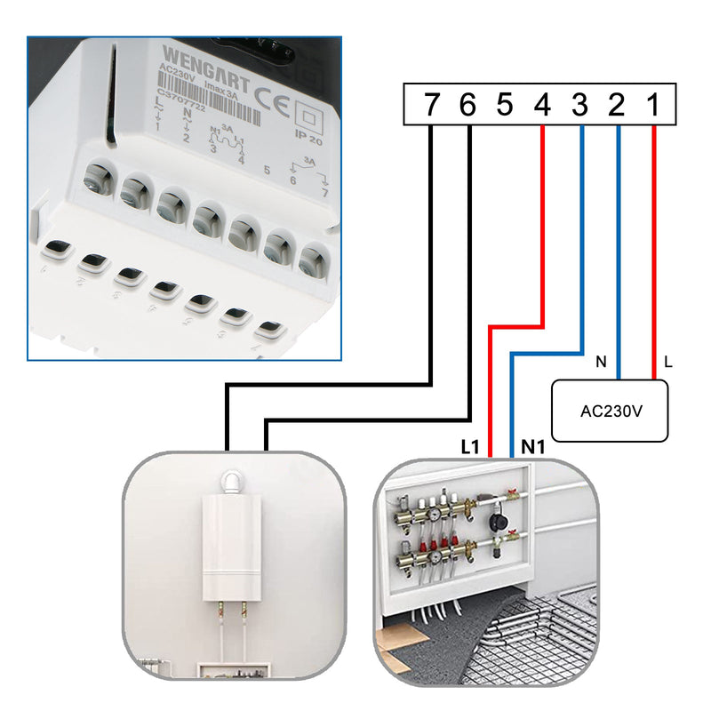 Heschen Boiler Thermostat WG806, Weekly programming, Two outputs, Suitable for Potential-free Linkage Boilers in Water Heating Systems, White