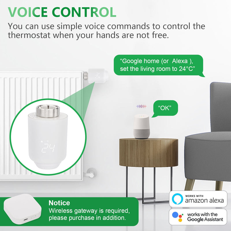 Heschen Zigbee Radiator Thermostat TRV-601,M30x1.5,eWeLink,Directly connect to Alexa