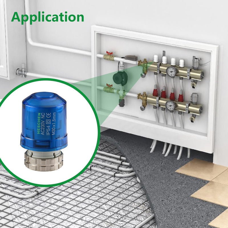 Heschen Thermal Actuator WG02,100Pack AC230V Valve on and off status with 360 degree LED Indication Normaly Closed for Underfloor Heating Blue