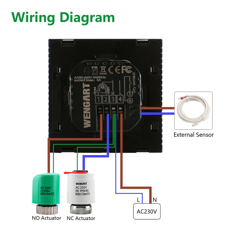 Heschen Thermostat Programmable WG603B,3A Floor Heating Black