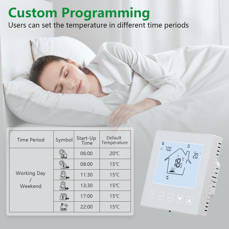 Heschen Home Thermostat Programmable WG603W,AC90-240V Max3A TFloor Heating