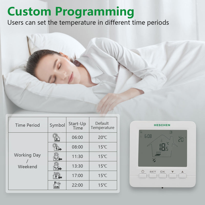 Heschen Heating Thermostats WG02B05,7-day Programmable 3A Radiant Floor Heating