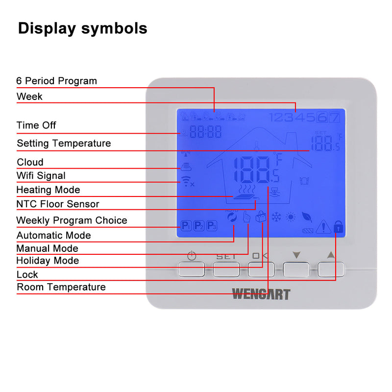 Heschen Gas Thermostat WG02B05BW,Digital LCD Display,Programmable,Battery Powered,COM-NO-NC Wire Connector