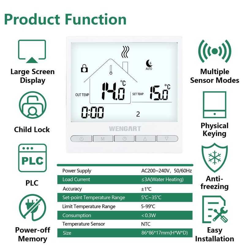 Heschen Programmable Touch Thermostat WG376,AC230V 3A