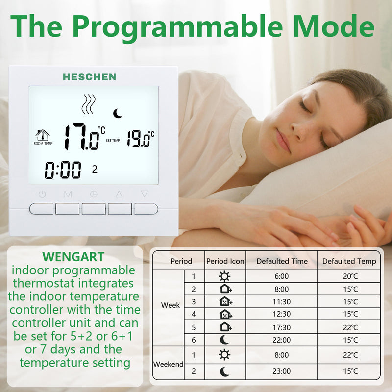 Heschen Heating Thermostat WG02B04,Programmable 3A Radiant Floor Heating