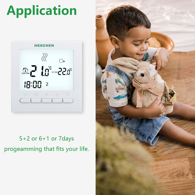 Heschen Heating Thermostat WG02B04,Programmable 3A Radiant Floor Heating