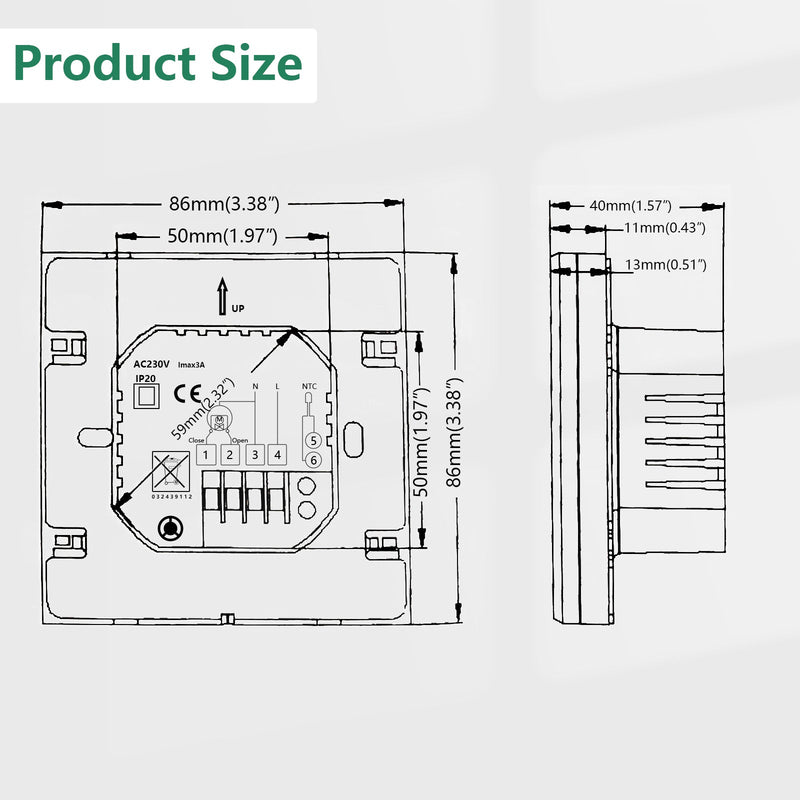 Heschen WiFi Thermostat Underfloor Heating WG376,AC230V 3A 2,4 GHz WiFi Work for Work for Water Underfloor Heating