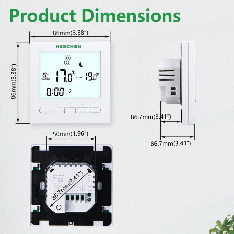 Heschen Heating Thermostat WG02B04,Programmable 3A Radiant Floor Heating