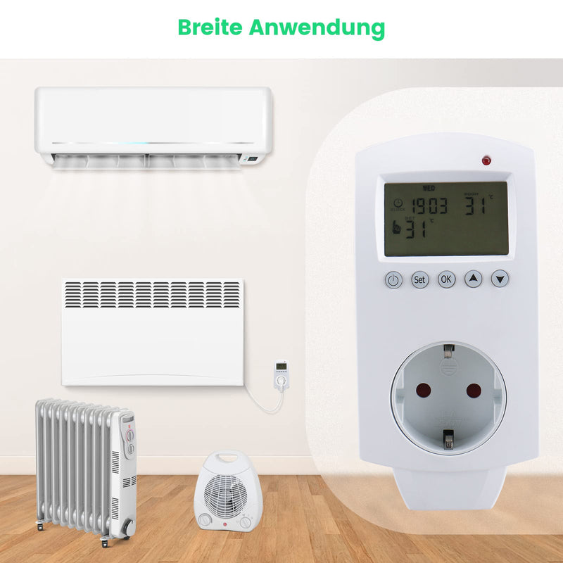 Heschen Plug in Thermostat WG02TP,7 day programmable,LCD Digital Display,Heating & Cooling Outlet,3600W