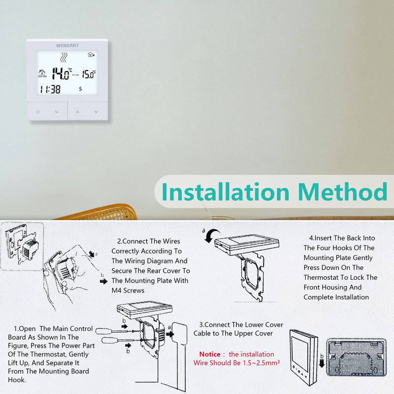 Heschen Tuya Thermostat WG372,AC230V 3A 2,4 GHz WiFi Work for Work for Water Underfloor Heating