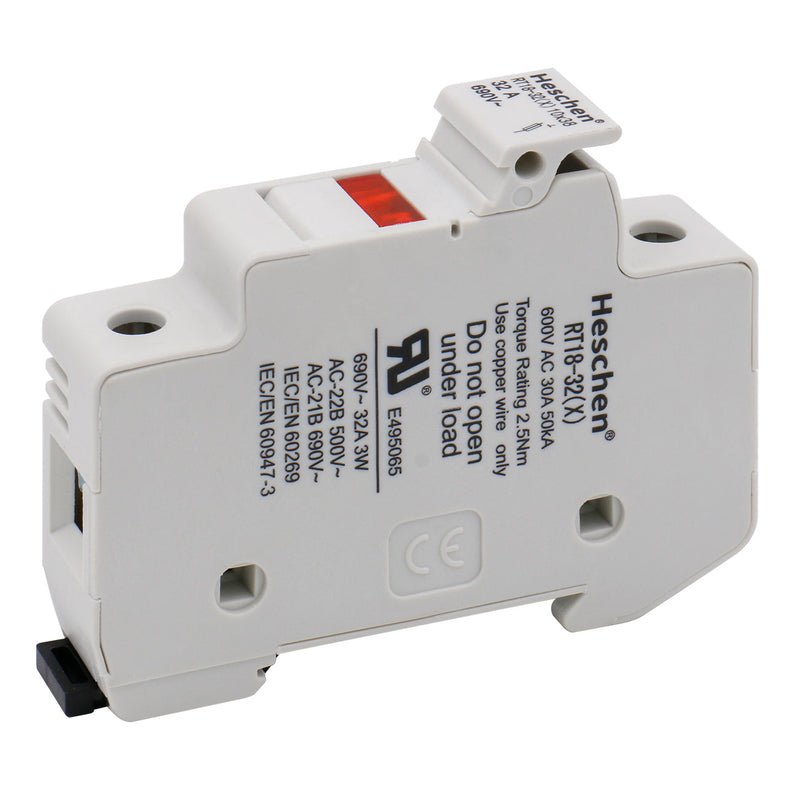 Cylindrical Fuse Holder Base RT18-32(X) 32A AC 690V 1 Pole DIN Rail Mounting for 10 x 38mm Fuse CE UL Listed