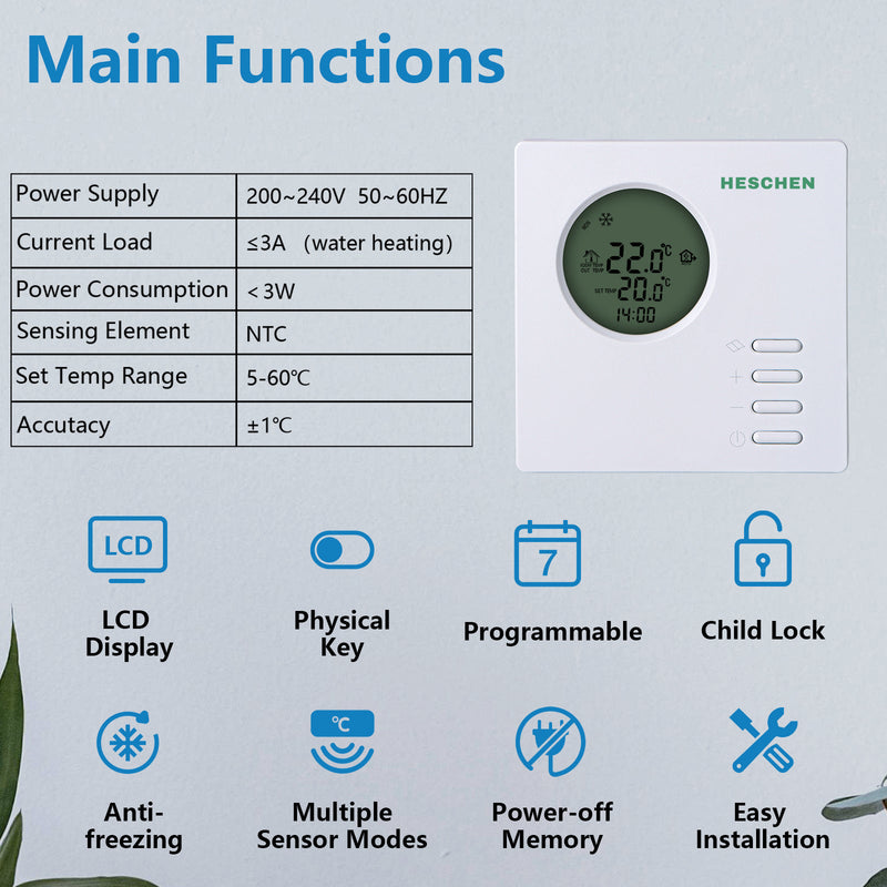 Heschen Floor Heating Thermostat WG301,AC230V 3A
