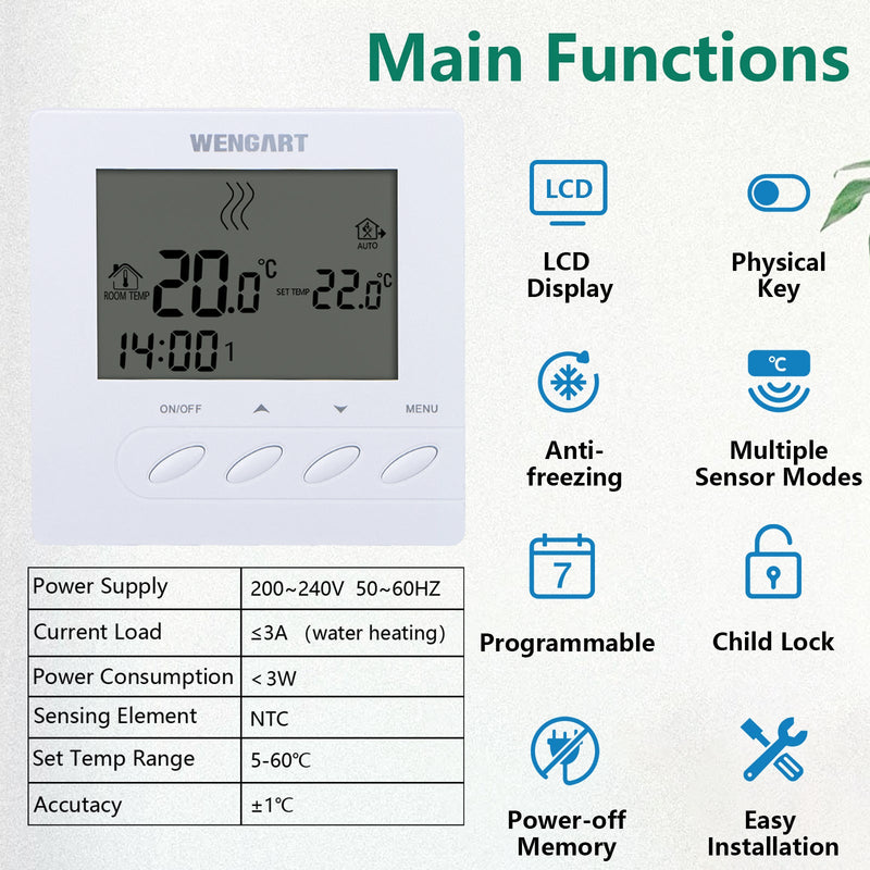 Heschen Home Thermostat WG302,AC230V 3A