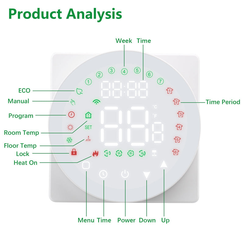Heschen Floor Heating Thermostat WG908,Colorful Display,5A Water Floor Heating