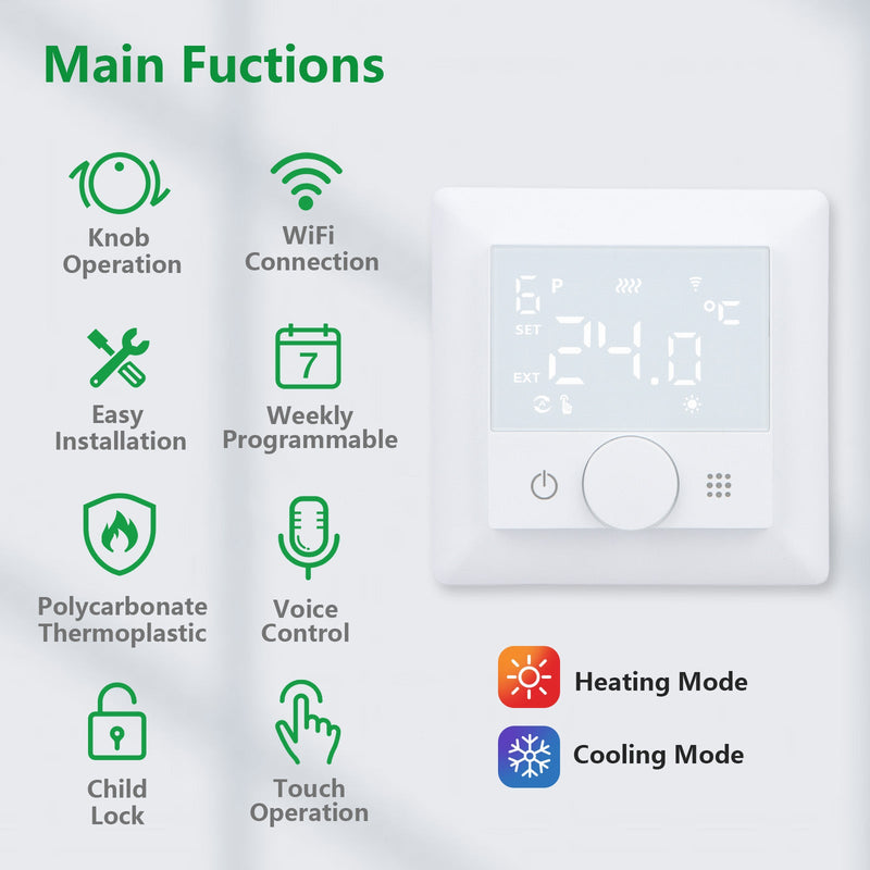 Heschen WIFI Heating Thermostat WG510,Rotate to Set Temperature,Heat and Cold Modes Adjustable