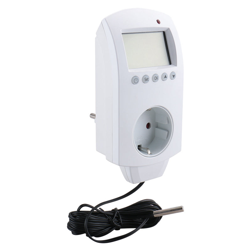 Heschen Plug in Thermostat WG02TP,7 day programmable,LCD Digital Display,Heating & Cooling Outlet,3600W,external sensor