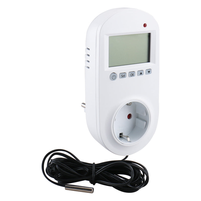 Heschen Plug in Thermostat WG02TPR,7 day programmable,LCD Digital Display,Heating & Cooling Outlet,3600W,external sensor