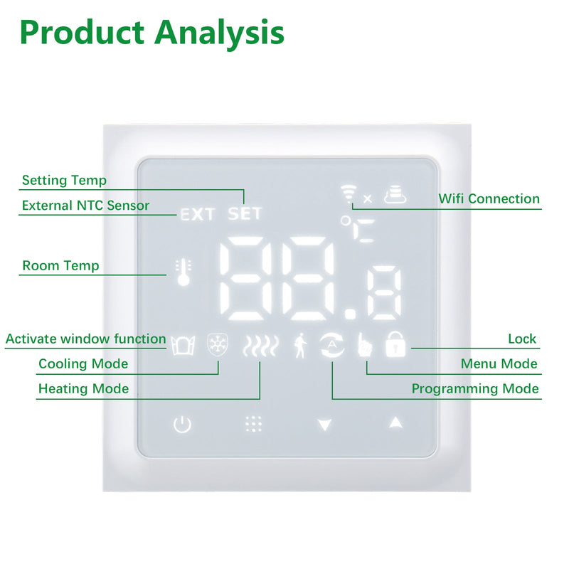 Heschen WiFi Thermostat WG611,Heat and Cold Mode AC230V Max3A 2.4GHz TUYA APP  for Radiant Floor Heating,Compatible with Alexa Echo/Google Home
