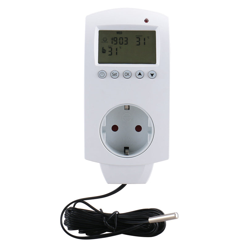 Heschen Plug in Thermostat WG02TP,7 day programmable,LCD Digital Display,Heating & Cooling Outlet,3600W,external sensor