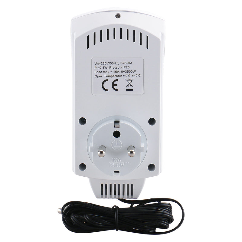 Heschen Plug in Thermostat WG02TP,7 day programmable,LCD Digital Display,Heating & Cooling Outlet,3600W,external sensor