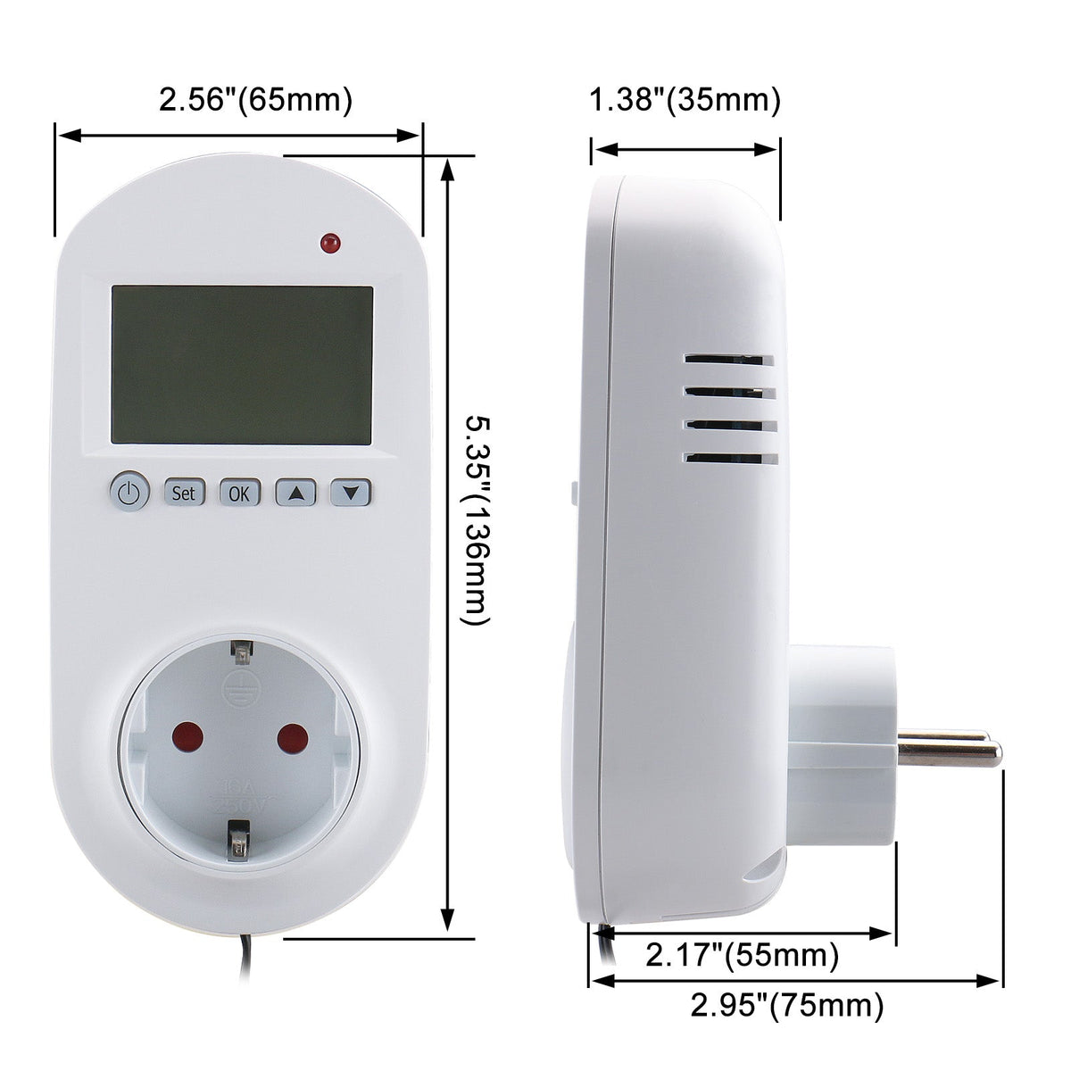 Heschen Plug in Thermostat WG02TPR,7 day programmable,LCD Digital Display,Heating & Cooling Outlet,3600W,external sensor